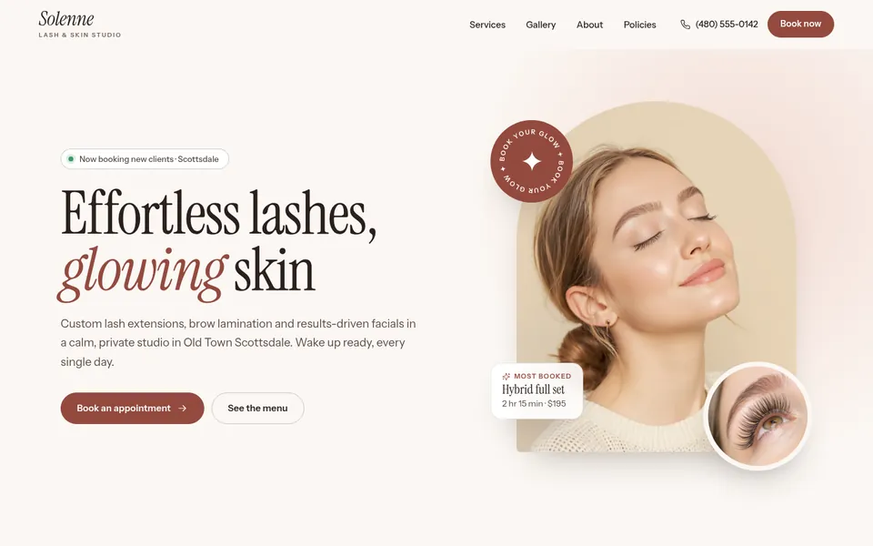 The Beauty template’s home page