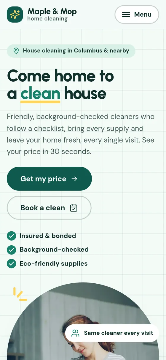 The Home cleaning template on a phone
