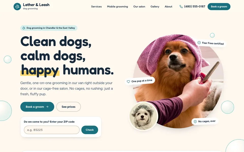 The Dog grooming template’s home page