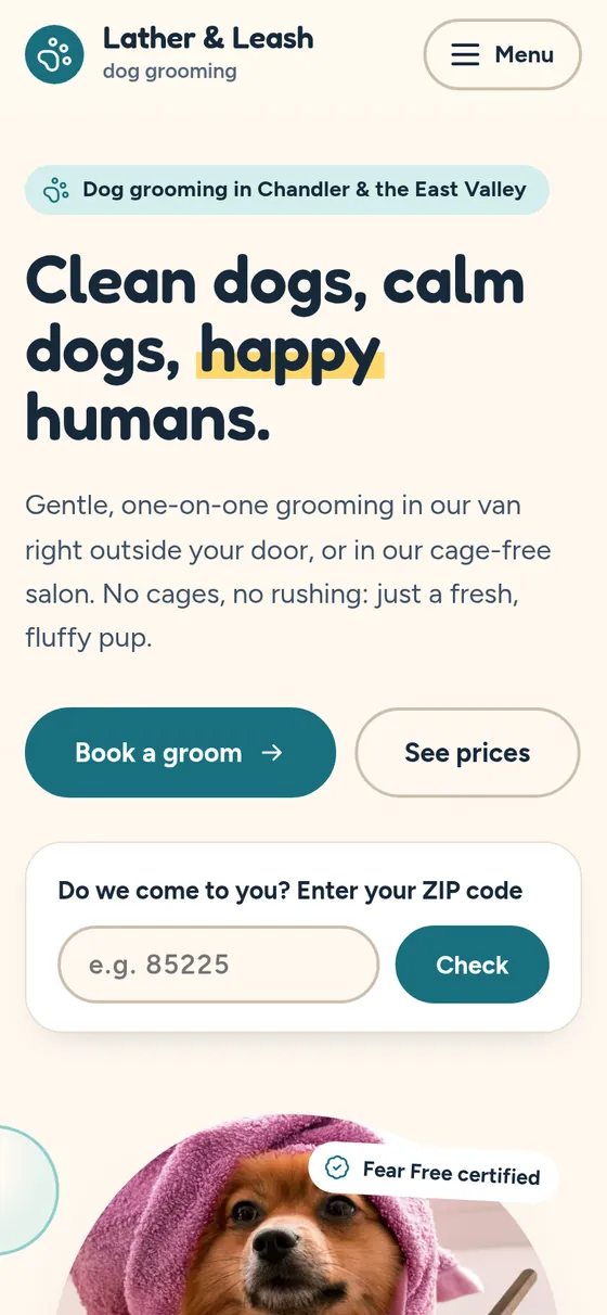 The Dog grooming template on a phone