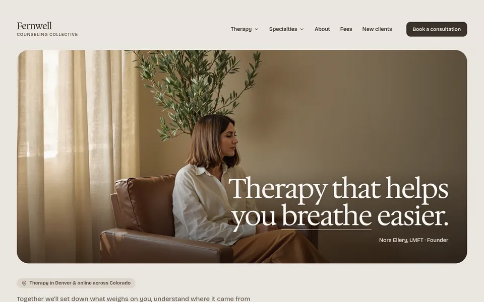 The Therapy template’s home page