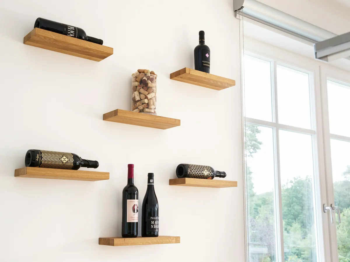Floating shelves in the dining room