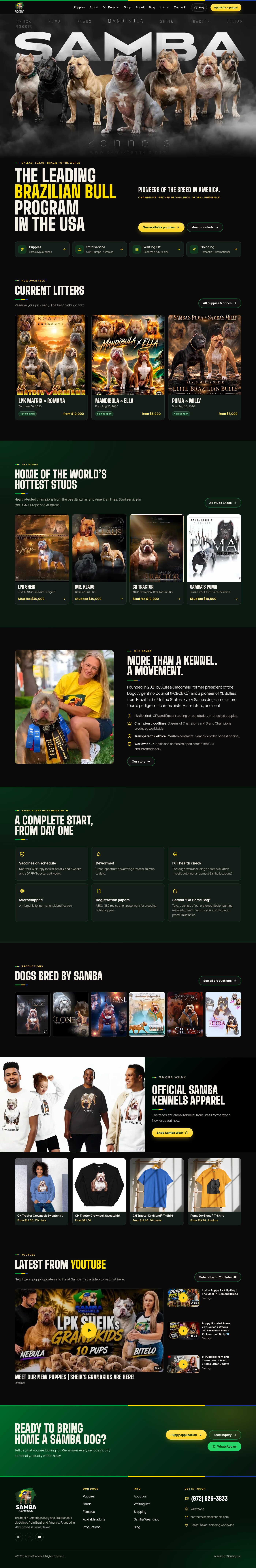 Samba Kennels homepage, full length